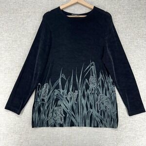 Picadilly Fashions Shirt Womens Petite Small Black Animal Print Slinky Tunic Top